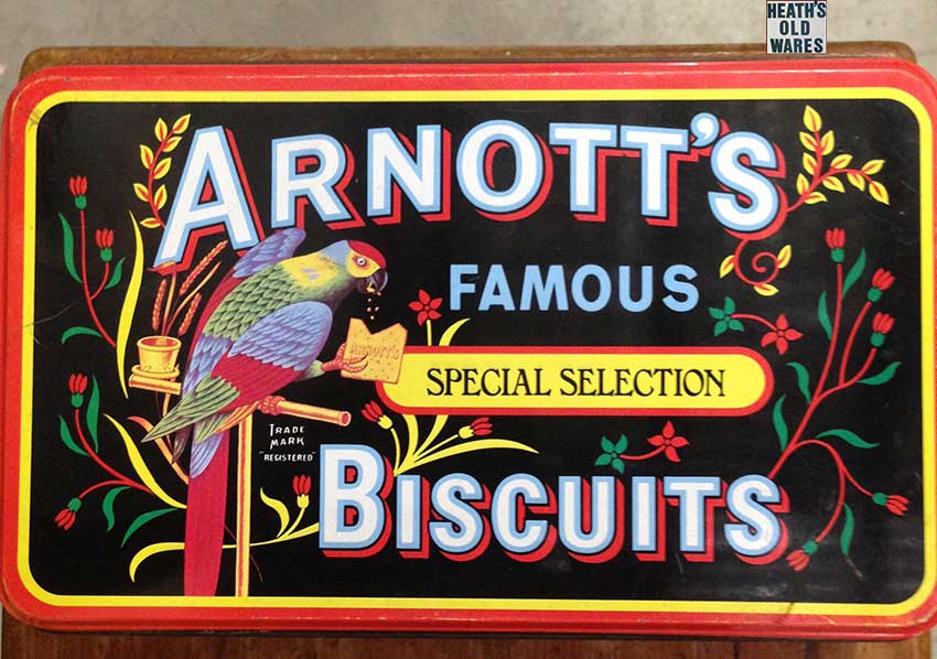 antique and vintage tabacco tea coffee biscuits and chocolate tins for sale at Heaths Old Wares , Collectables Antiques and Industrial Antiques. 19-21 Broadway, Burringbar NSW Open 7 days 9am - 5pm phone 0266771181