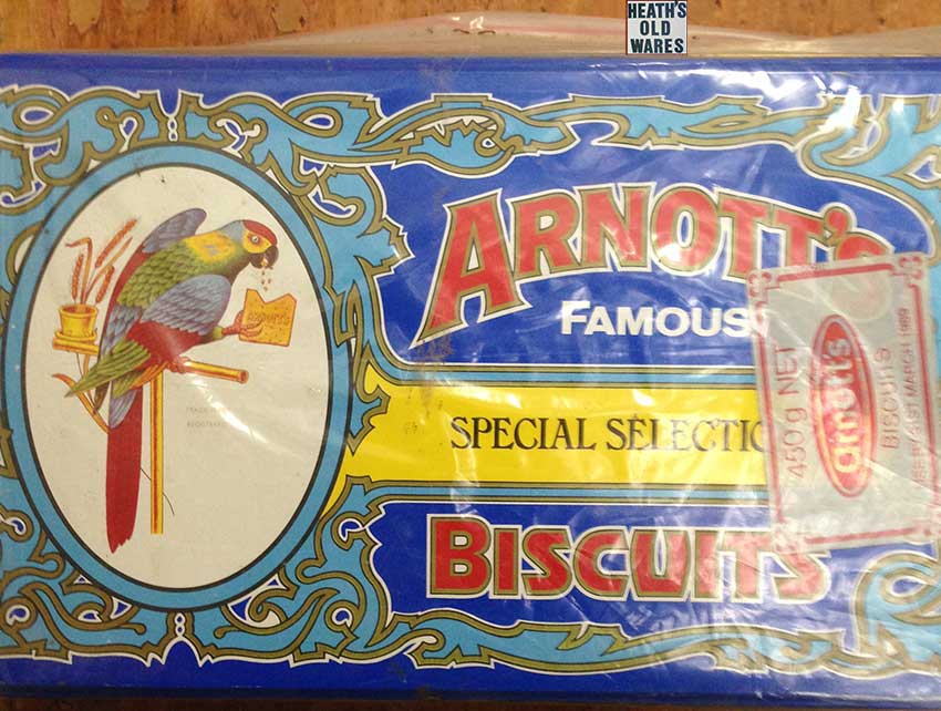 antique and vintage tabacco tea coffee biscuits and chocolate tins for sale at Heaths Old Wares , Collectables Antiques and Industrial Antiques. 19-21 Broadway, Burringbar NSW Open 7 days 9am - 5pm phone 0266771181