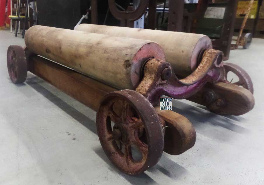 Antique carpet roller trolley for sale at Heaths Old Wares, Collectables, Antiques & Industrial Antiques, 19-21 Broadway, Burringbar NSW 2483 Ph 0266771181 open 7 days