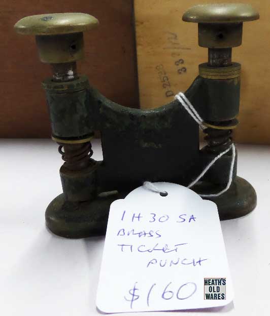 Antique brass ticket punch for sale at Heath's Old Wares, Collectables, Antiques & Industrial Antiques, 19-21 Broadway, Burringbar NSW 2483 Ph 0266771181 open 7 days