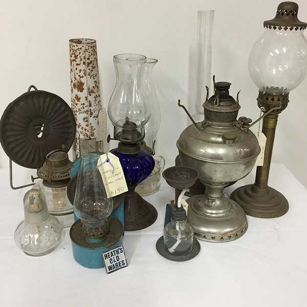 Antique lamps and lanterns for sale at Heaths Old Wares, Collectables, Antiques & Industrial Antiques, 19-21 Broadway, Burringbar NSW 2483 Ph 0266771181 open 7 days