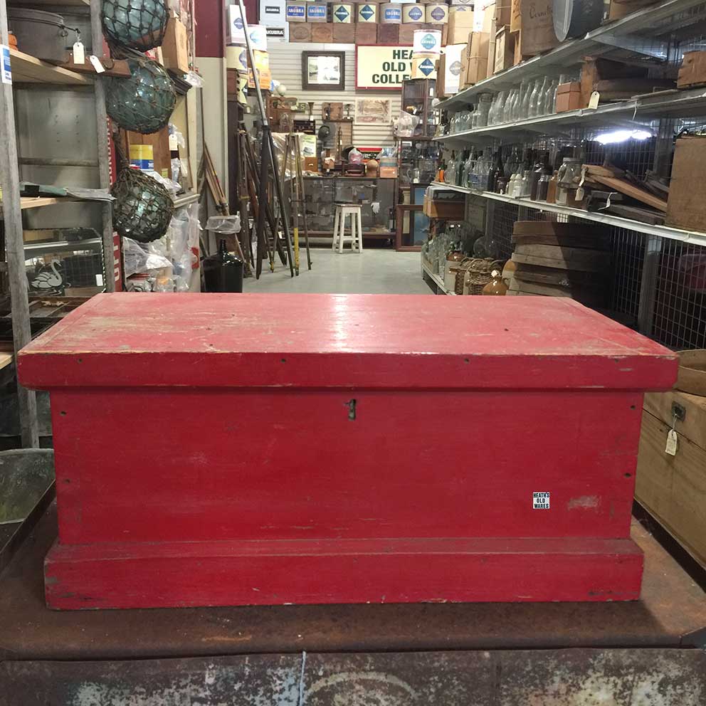 Small red timber trunk trunks for sale at Heaths Old Wares, 19-21 Broadway Burringbar, NSW 2483 ph: 0266771181 open 7 days