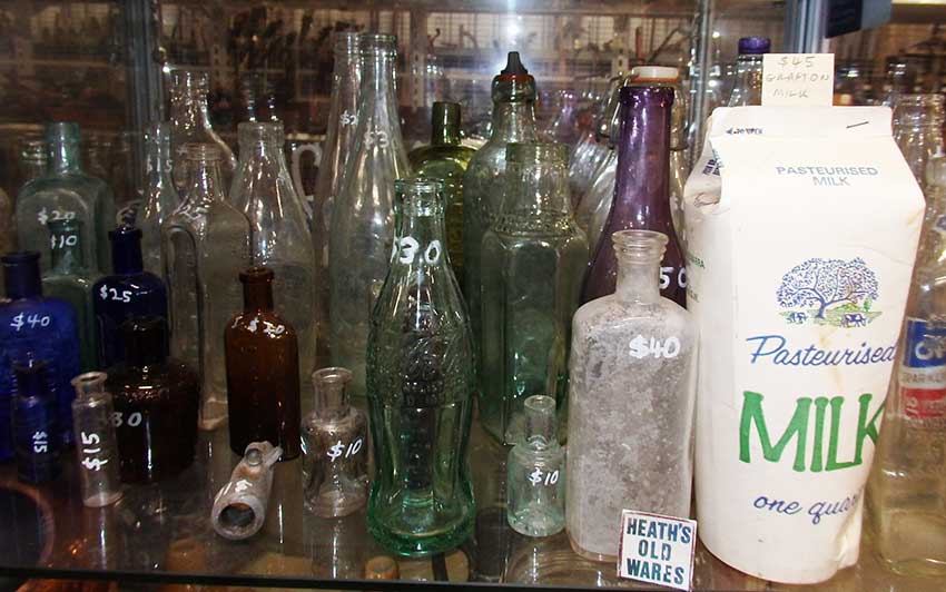 Antique bottles for sale at Heaths Old Wares, Collectables, Antiques & Industrial Antiques, 19-21 Broadway, Burringbar NSW 2483 Ph 0266771181 open 7 days