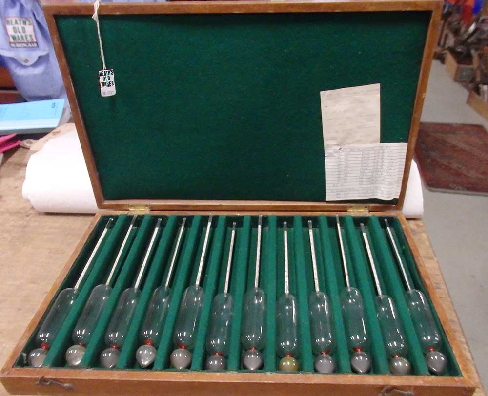 Hydrometer set in original case for sale at Heaths Old Wares Collectables and industrial antiques, 19-21 Broadway Burringbar NSW, open 7 days Ph 0266771181