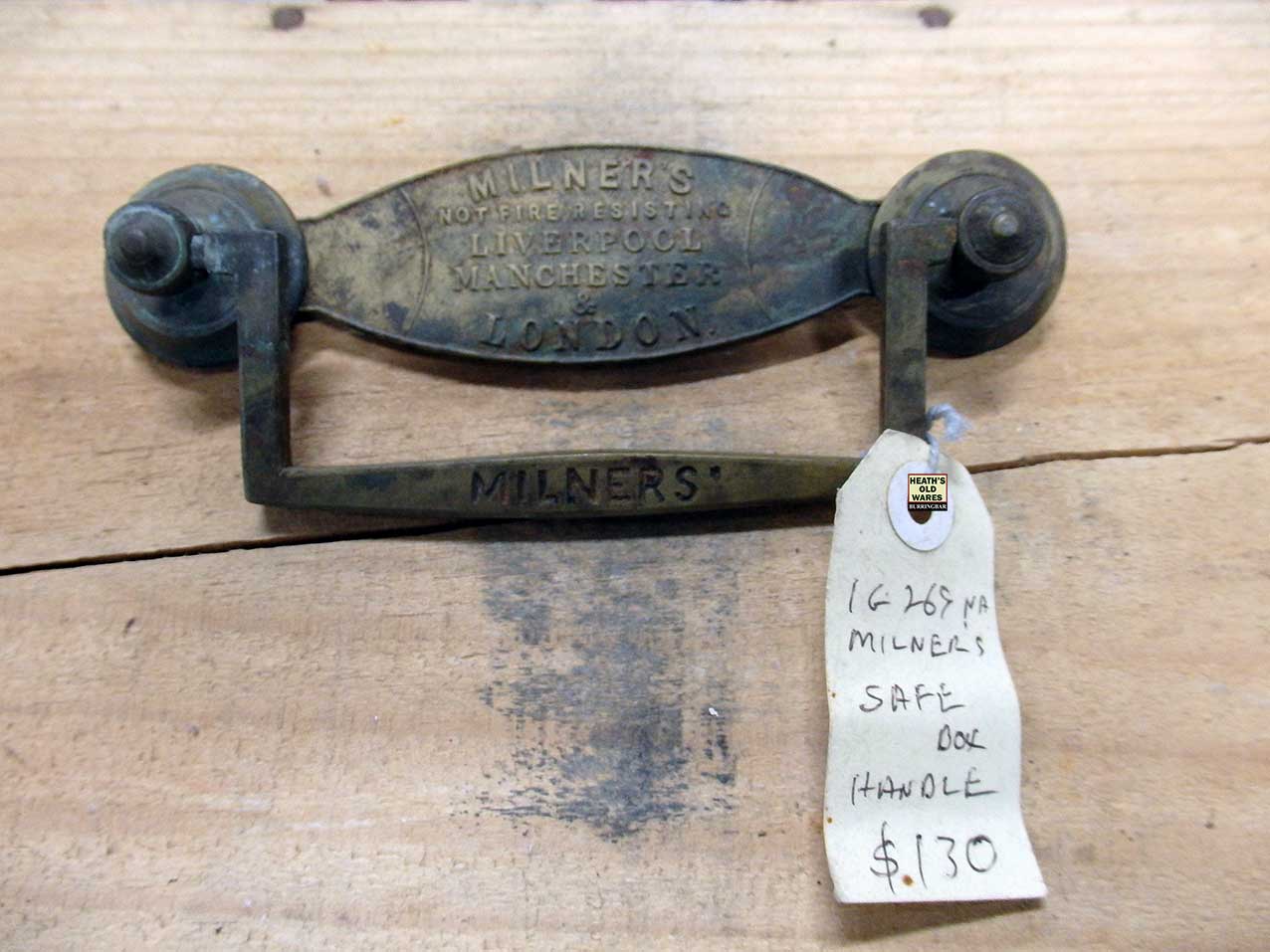 Antique brass safe handle for sale at Heaths Old Wares, Collectables, Antiques & Industrial Antiques, 19-21 Broadway, Burringbar NSW 2483 Ph 0266771181 open 7 days