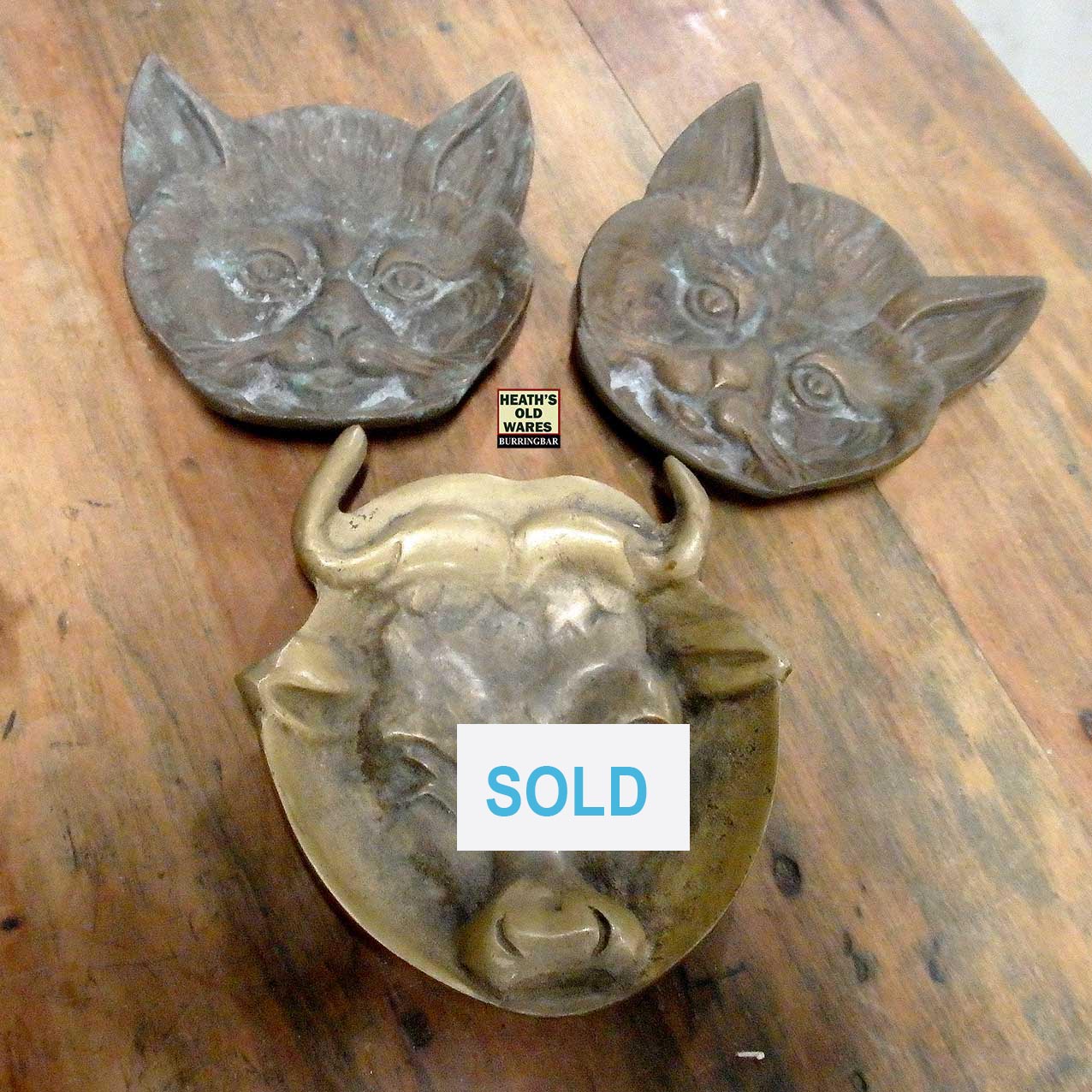brass cat and bull dishes for sale at Heaths Old Wares, Collectables, Antiques & Industrial Antiques, 19-21 Broadway, Burringbar NSW 2483 Ph 0266771181 open 7 days