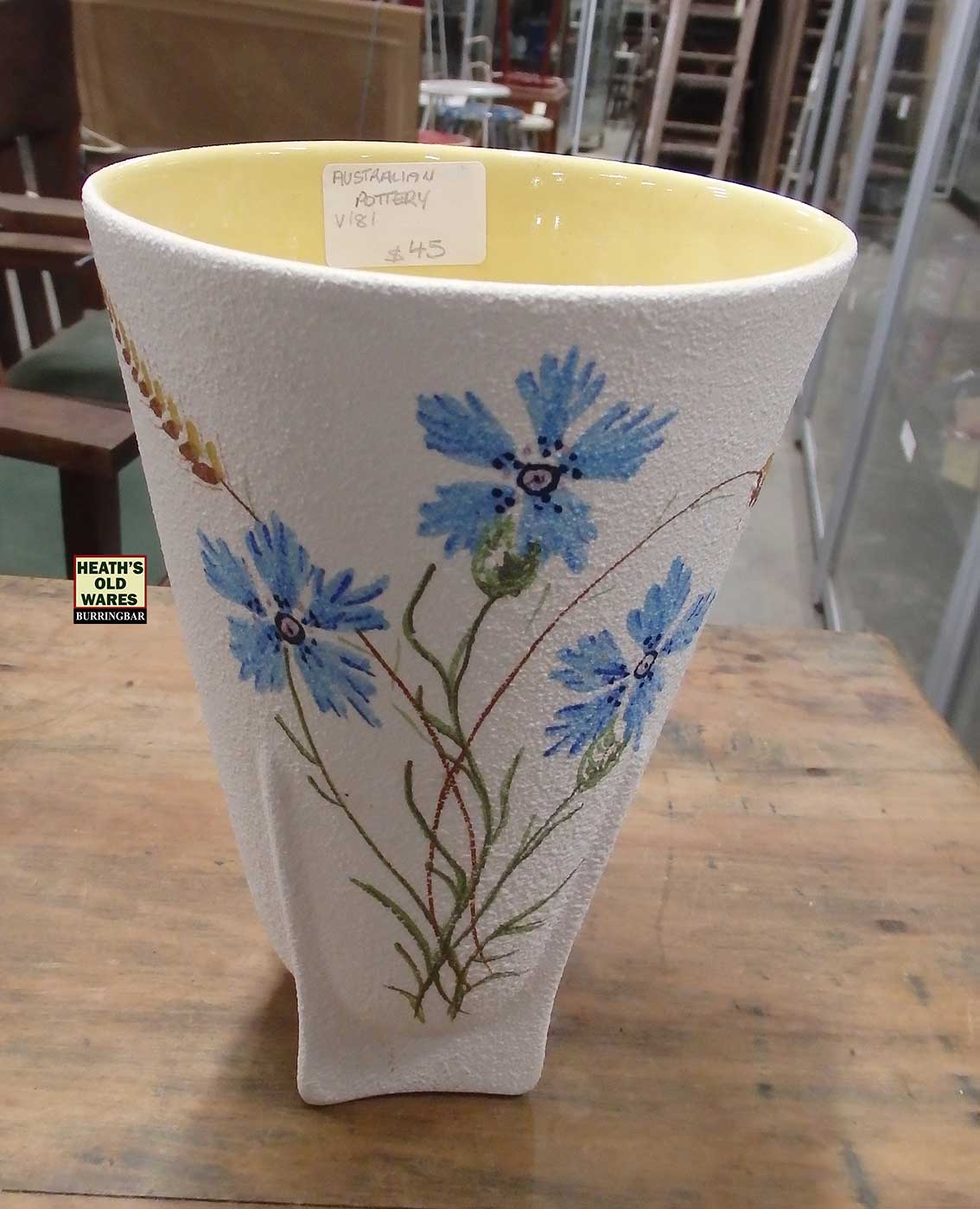 Australian pottery vase for sale at Heaths Old Wares, Collectables, Antiques & Industrial Antiques, 19-21 Broadway, Burringbar NSW 2483 Ph 0266771181 open 7 days