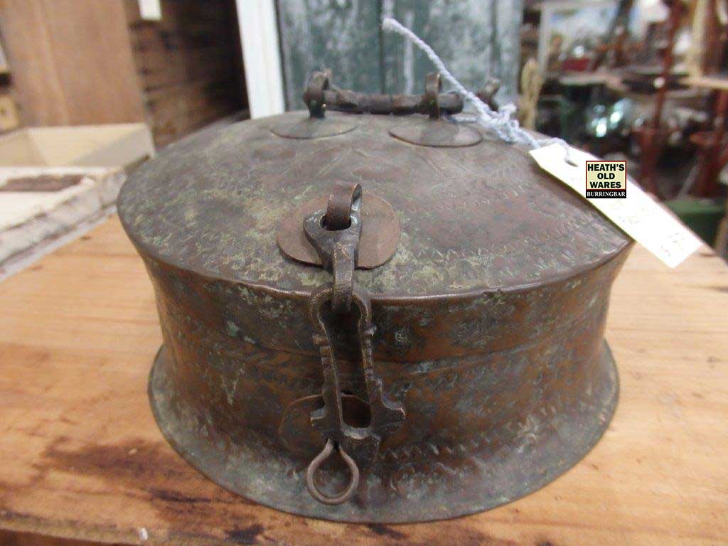 copper chapati bread pot for sale at Heath's Old Wares, Collectables, Antiques & Industrial Antiques, 19-21 Broadway, Burringbar NSW 2483 Ph 0266771181 open 7 days
