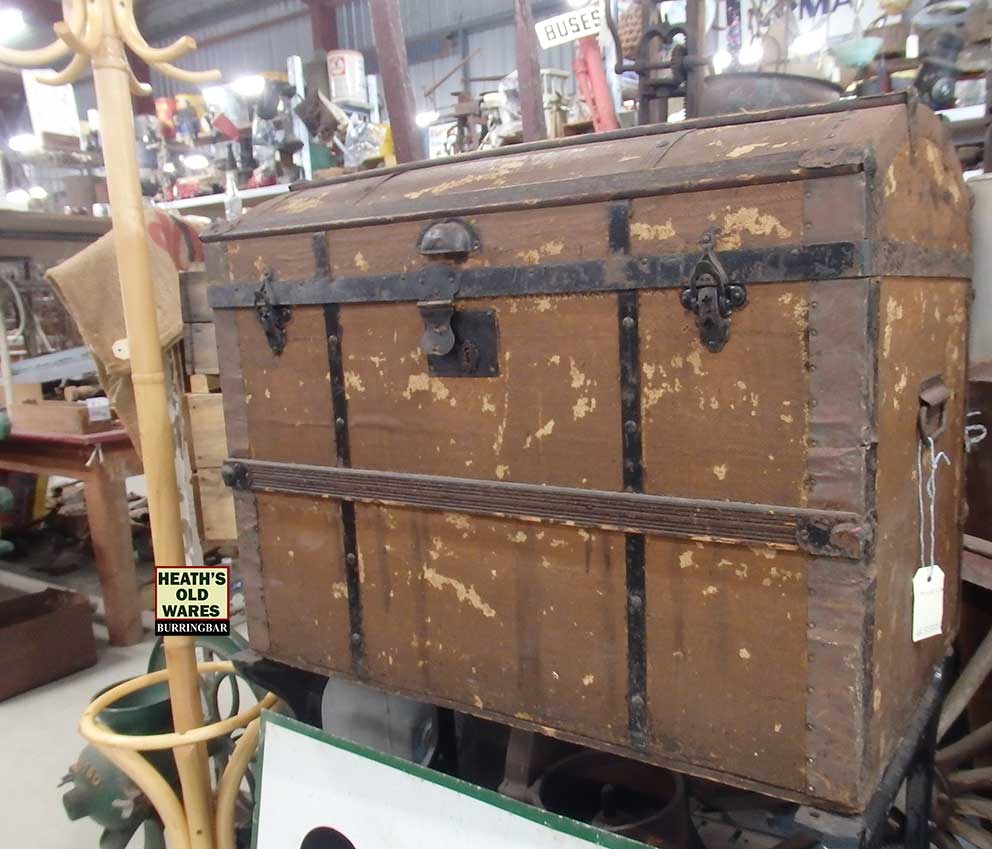 Antique sea or travelling trunk for sale at Heaths Old Wares Collectables and industrial antiques, 19-21 Broadway Burringbar NSW, open 7 days Ph 0266771181