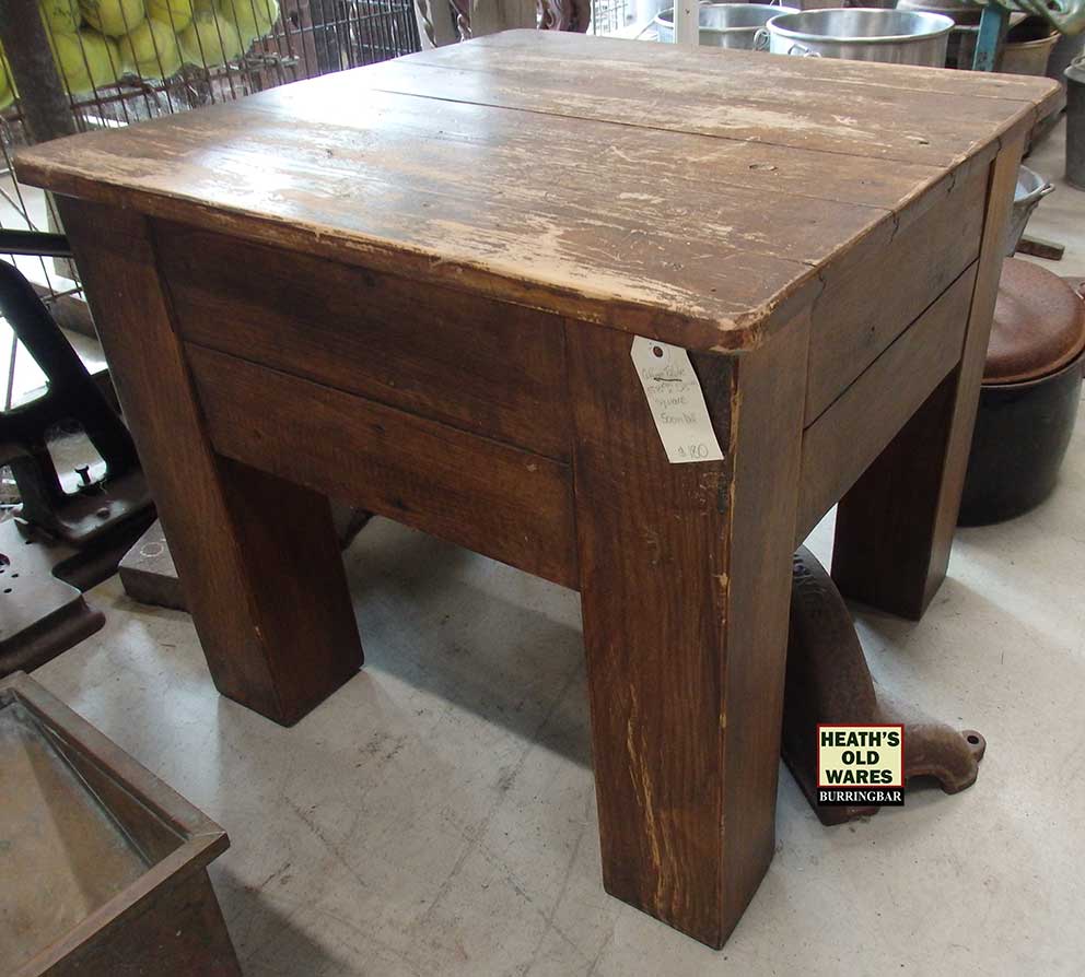 Solid heavy timber  coffee table  for sale at Heaths Old Wares, Collectables, Antiques & Industrial Antiques, 19-21 Broadway, Burringbar NSW 2483 Ph 0266771181 open 7 days
